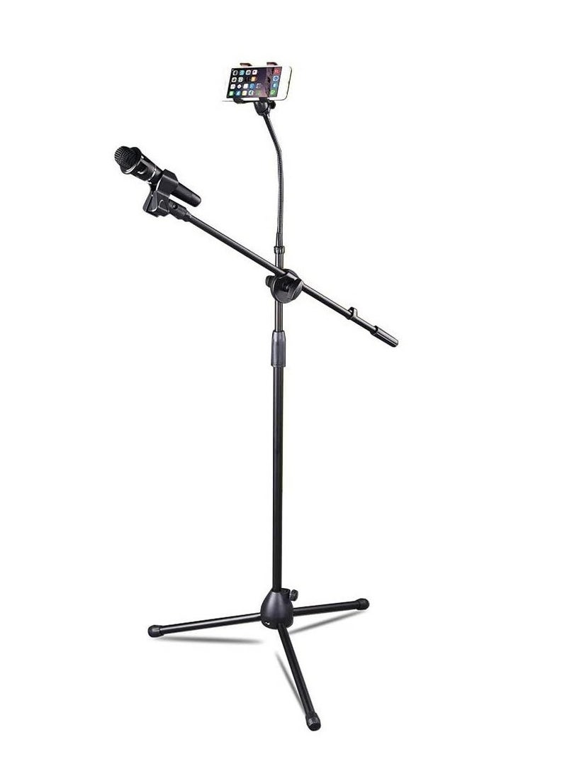 Multi-Purpose Microphone Stand with Mobile Holder for Studio Recording Singing Video Floor Adjustable Stand, Phone Live Broadcast Boom Arm