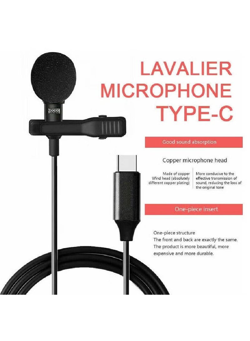 USB C Lavalier Lapel Microphone for Video Recording Mini Type C/3.5mm Clip-on Mic Plug Play Lav Mic for Android Phone PC Laptop