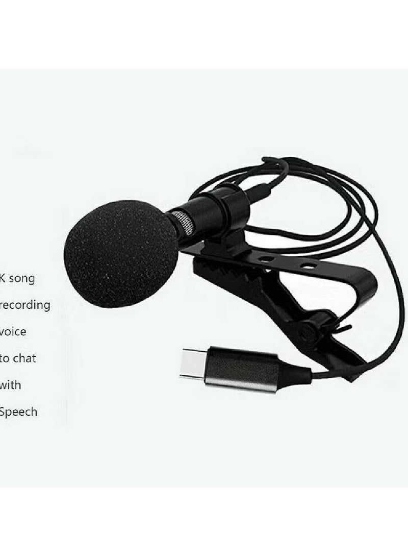 USB C Lavalier Lapel Microphone for Video Recording Mini Type C/3.5mm Clip-on Mic Plug Play Lav Mic for Android Phone PC Laptop