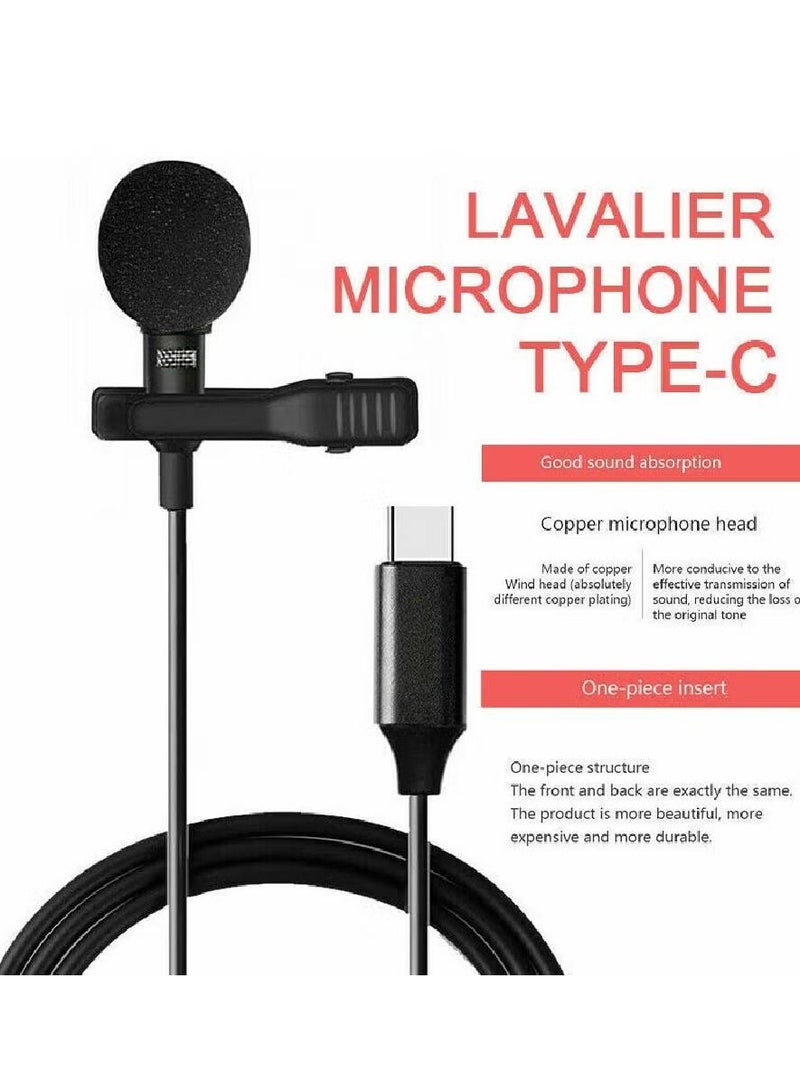 USB C Lavalier Lapel Microphone for Video Recording Mini Type C/3.5mm Clip-on Mic Plug Play Lav Mic for Android Phone PC Laptop