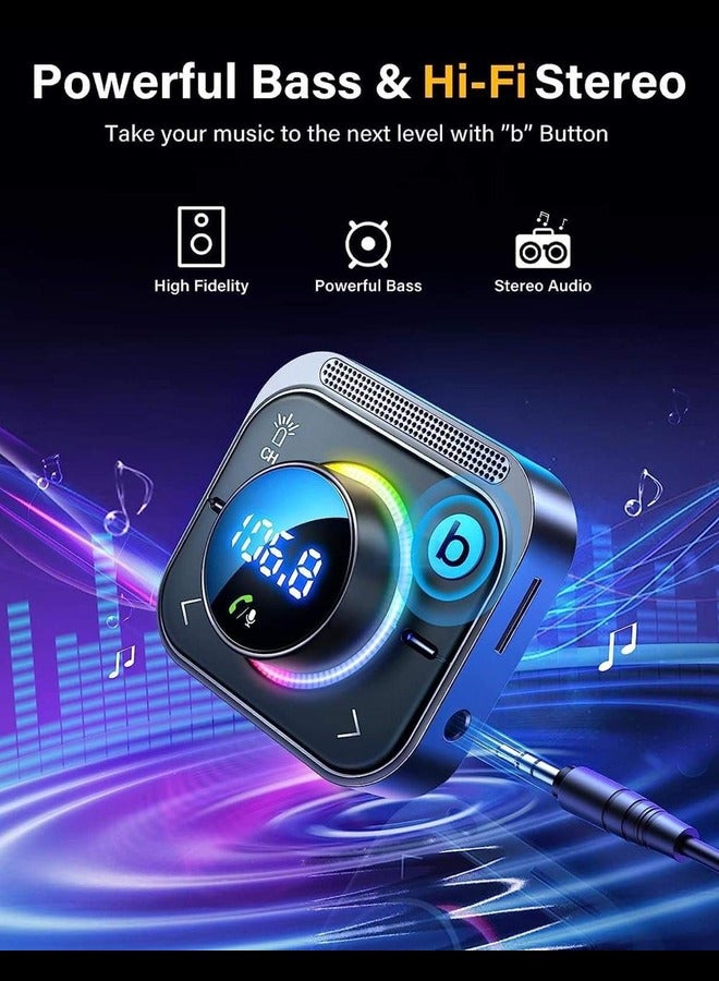 Bluetooth 5.3 FM/AUX Bluetooth Car Adapter, 【Air Vent Installation & Bass Boost】 3 Ports PD&QC 3.0 FM Transmitter for Car, Radio Bluetooth Receiver for Car HD Calling and Enjoy Music