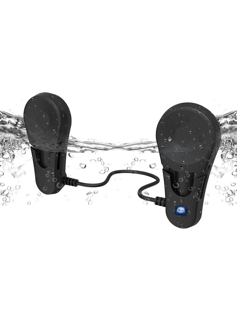 Open-Back Swimming Earphones, Bone Conduction Design, IPX8 Waterproof, Underwater MP3 Player, Suitable for Swimmers, Athletes, Water Sports, Diving, Running, Small, Black