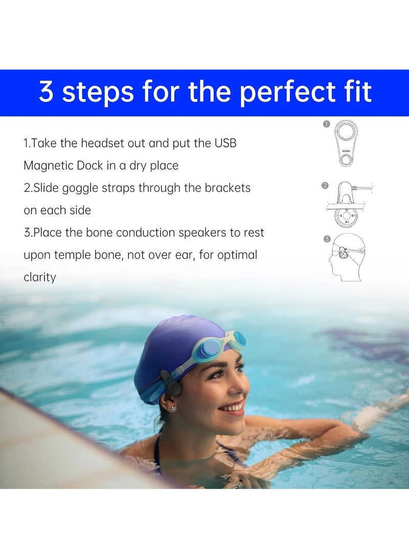 Open-Back Swimming Earphones, Bone Conduction Design, IPX8 Waterproof, Underwater MP3 Player, Suitable for Swimmers, Athletes, Water Sports, Diving, Running, Small, Black