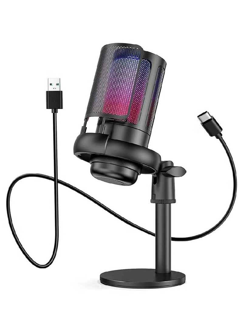 Gaming Microphone with Volume Controlling, Pop Filter, Condenser Mic with Quick Mute - Black