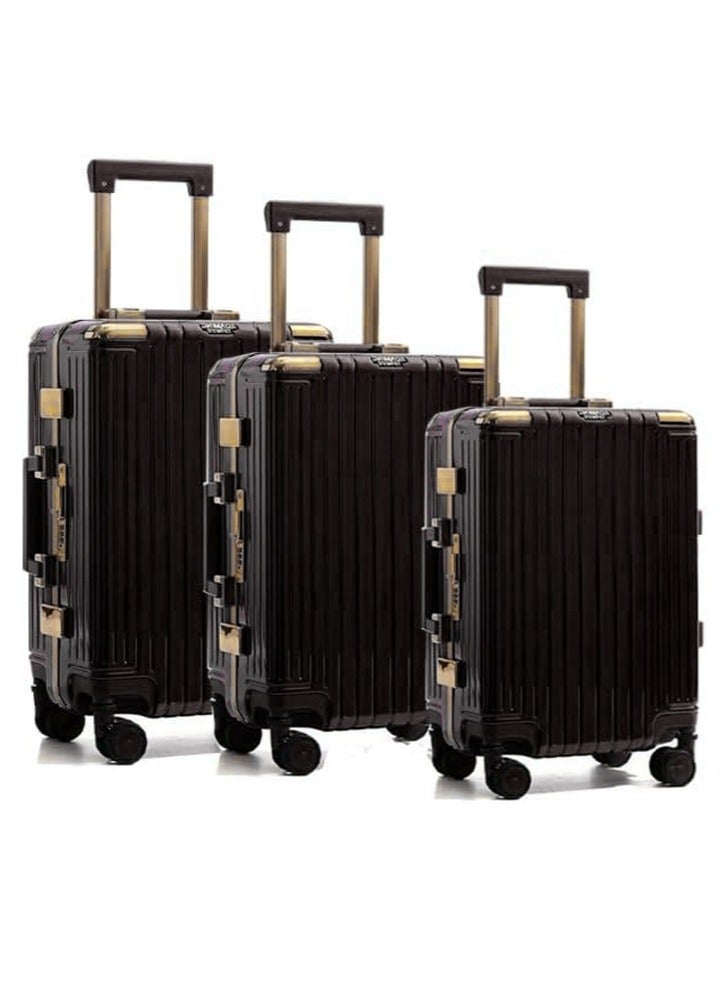 3 PCS TROLLEY LUGGAGE ALUMINUM FRAME POLY CARBON MATERIAL, LUGGAGE SUITCASE SET AND CABIN LUGGAGE BAG SET BLACK COLOUR