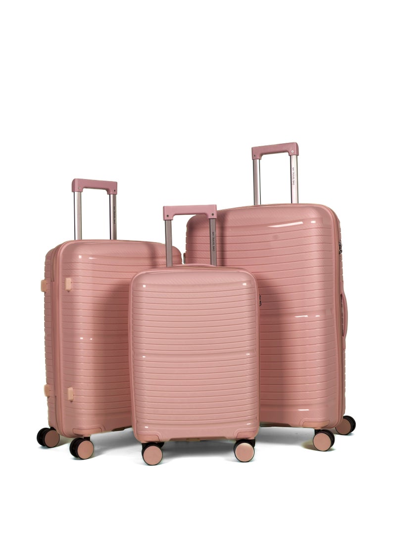 Unbreakable Travel Luggage Set with Hand Carry Trolley and Suitcases Featuring Double Spinner Wheels