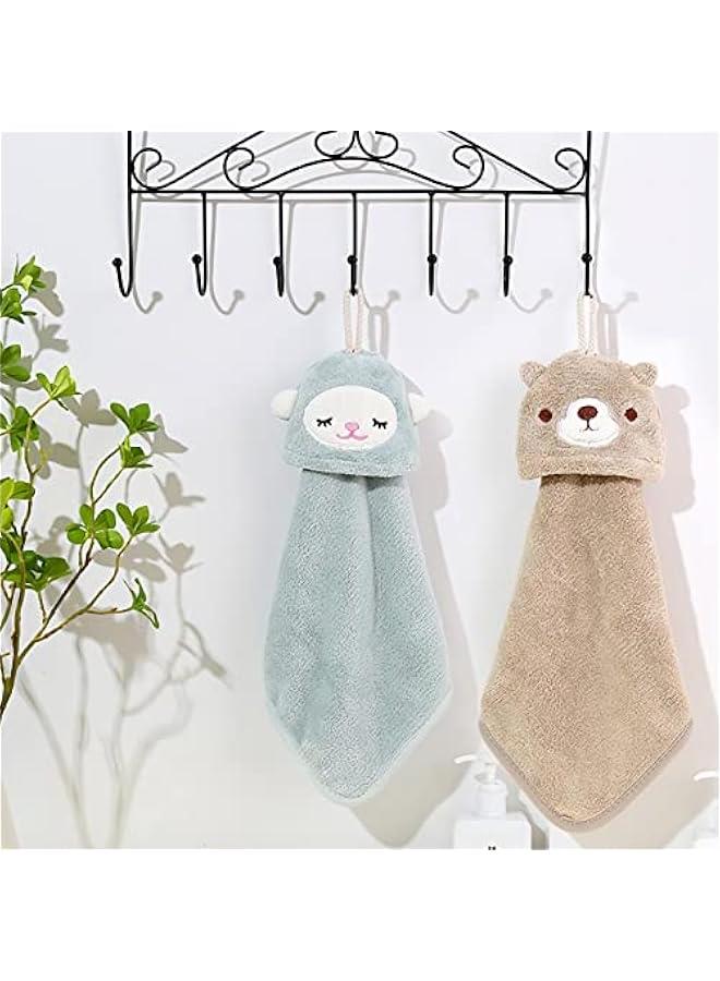 5 Pack Cute Hand Towels with Hanging Loop, Cartoon Animal Absorbent Hand Towels for Kitchen, Coral Fleece Plush Towel for Bathroom Bedroom