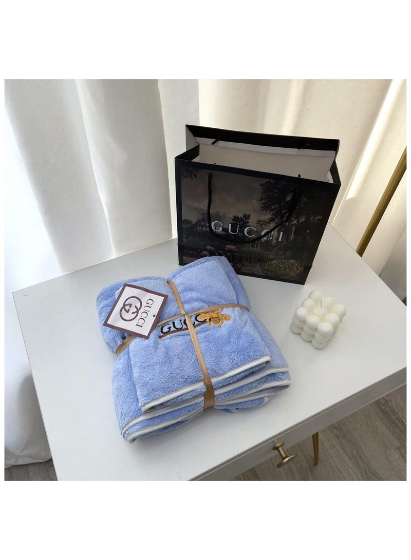 2 In 1 Towel Set Soft And Comfy Towel Set Bath Towel 70*145 Cm Face Towel 35*35 Cm  1 Set  - Light Blue