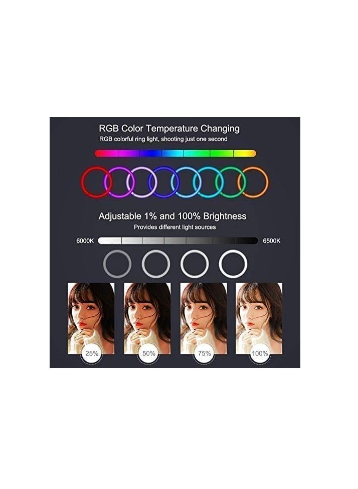 Ring Light with Tripod Stand Phone Holder |22 inch Selfie LED Ringlight Dimmable Desktop Lamp 40 Colors RGB Tall Circle Light for Camera Makeup Video YouTube with Remote Stand MJ-56