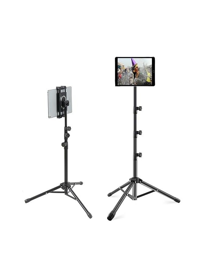 Tripod Stand Tablet Holder: Adjustable Height Tripod Stand Foldable Phone Holder Phone Tripod Stand Floor Tablet Cradle Bracket for 4.7-12.9 Inch iPhone 13 Pro Samsung Tab iPad Mini Galaxy