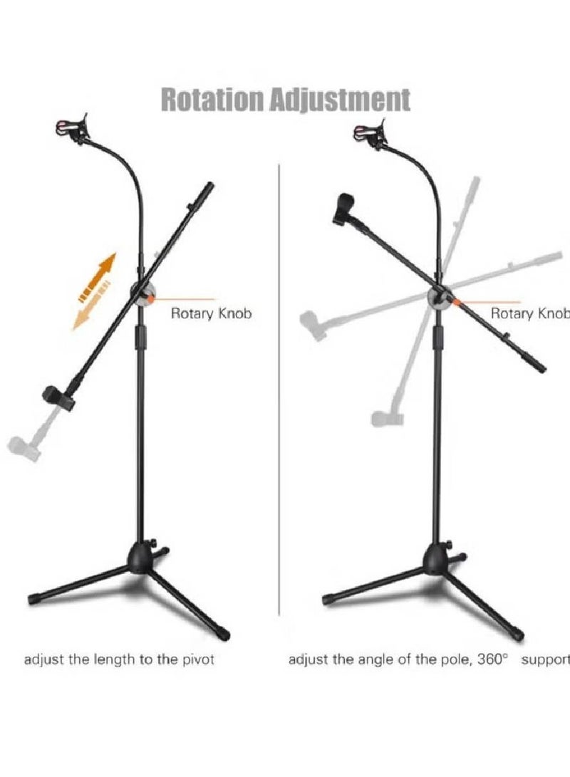 Height angle adjustable floor-standing mic tripod stand with mic-clip and Phone holder