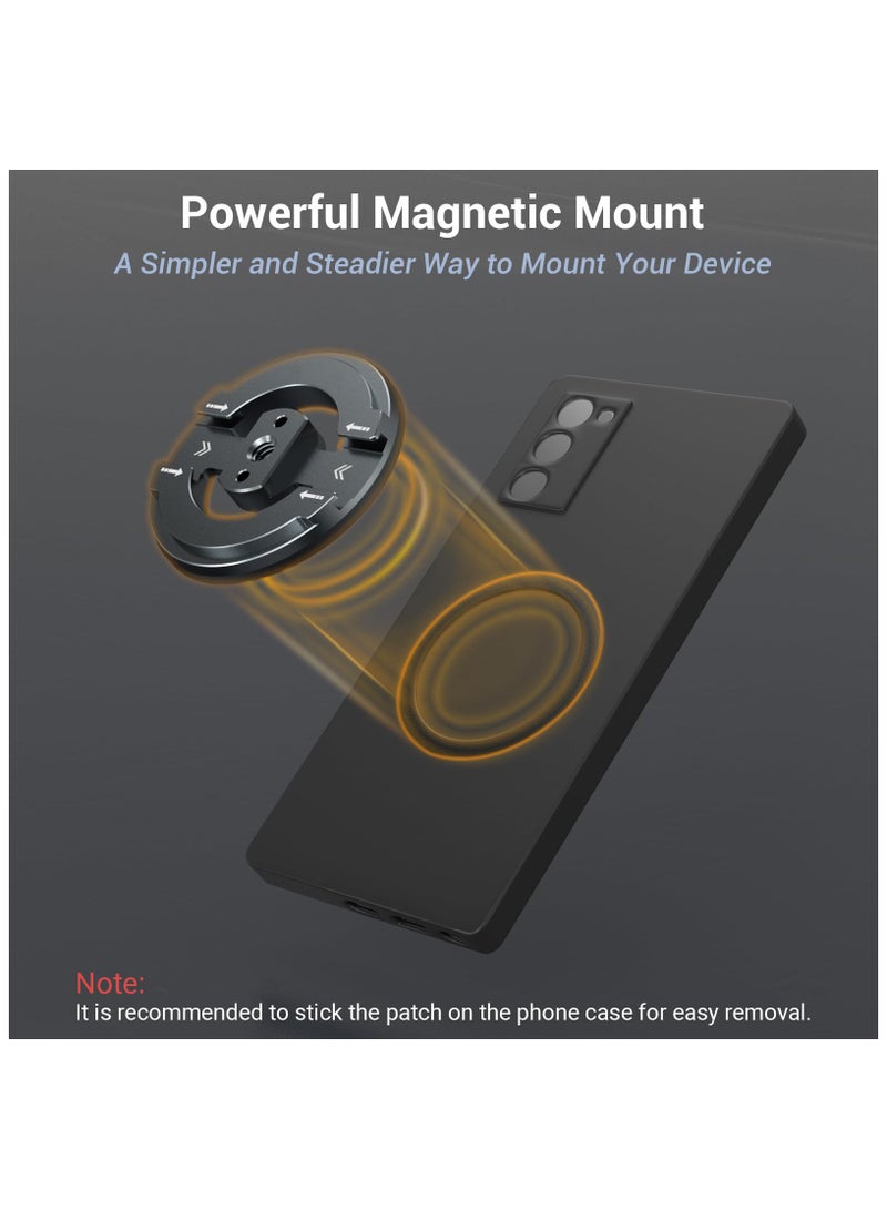 Magnetic Phone Tripod Mount Adapter with Adhesive Magnetic Ring, 1/4” Screw Hole Suitable for Ball Head/Tripod, Cold Shoe Design Compatible with Microphone with Hot Shoe Connector