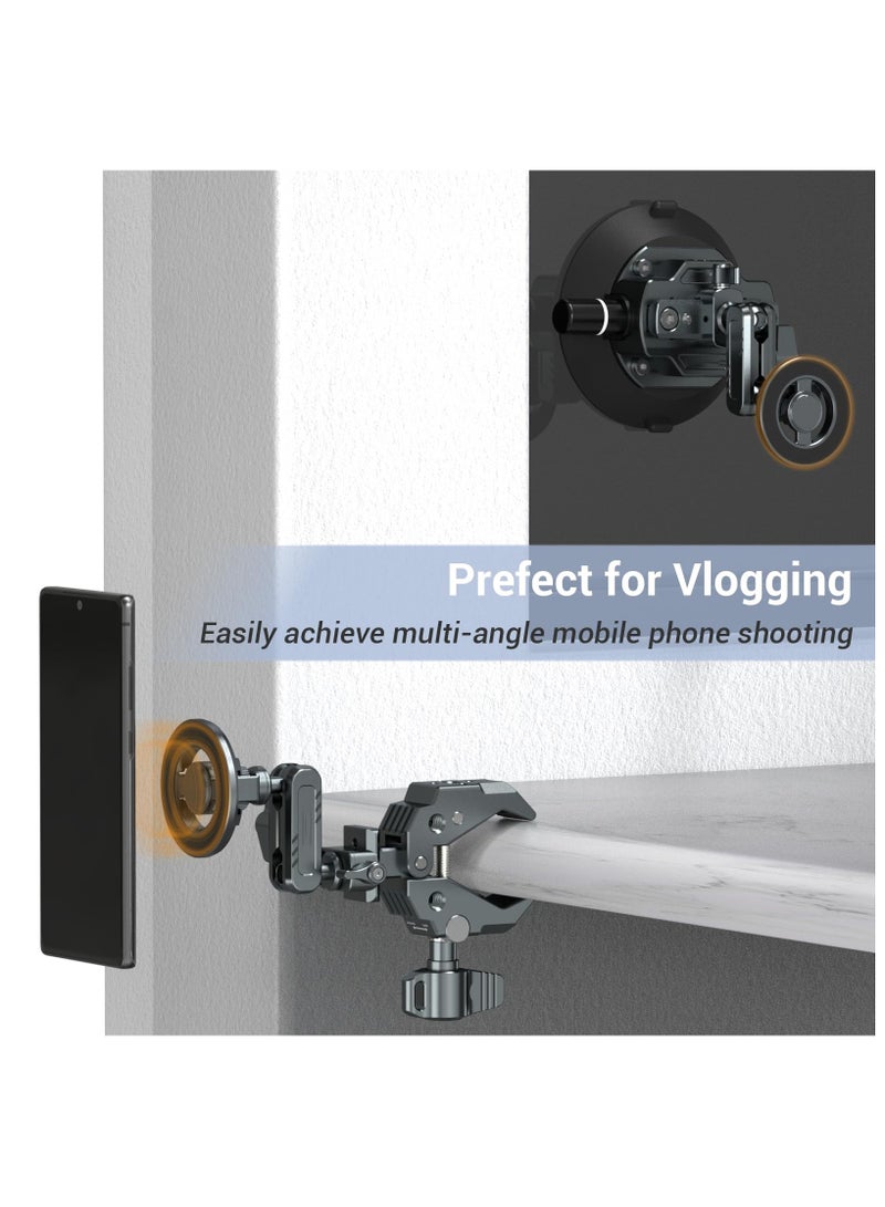 Magnetic Phone Tripod Mount Adapter with Adhesive Magnetic Ring, 1/4” Screw Hole Suitable for Ball Head/Tripod, Cold Shoe Design Compatible with Microphone with Hot Shoe Connector