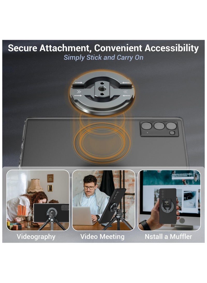 Magnetic Phone Tripod Mount Adapter with Adhesive Magnetic Ring, 1/4” Screw Hole Suitable for Ball Head/Tripod, Cold Shoe Design Compatible with Microphone with Hot Shoe Connector