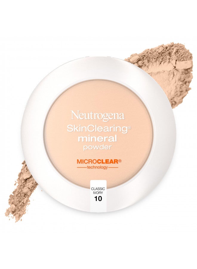 Neutrogena SkinClearing Mineral Acne-Concealing Pressed Powder Compact, Shine-Free & Oil-Absorbing Makeup with Salicylic Acid to Cover, Treat & Prevent Breakouts, Classic Ivory 10,.38 oz