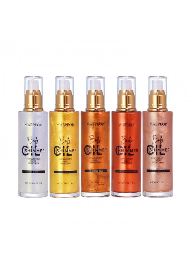 MAEPEOR Shimmer Body Luminizer 5 Colors Moisturizing Glow Illuminator Smooth and Non-sticky Summer Body Highlighter For Face & Body (2.8 Fl Oz, 02 Gold)