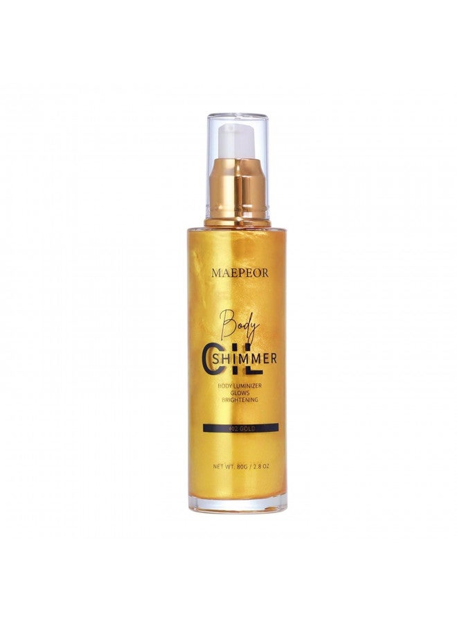 MAEPEOR Shimmer Body Luminizer 5 Colors Moisturizing Glow Illuminator Smooth and Non-sticky Summer Body Highlighter For Face & Body (2.8 Fl Oz, 02 Gold)
