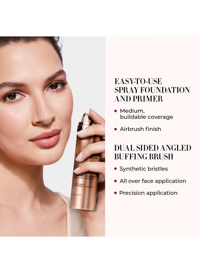 LUMINESS Silk Airbrush Spray Foundation Makeup Starter Kit - Full Coverage Foundation, Primer & Dual-Sided Angled Buffing Brush - Medium Warm