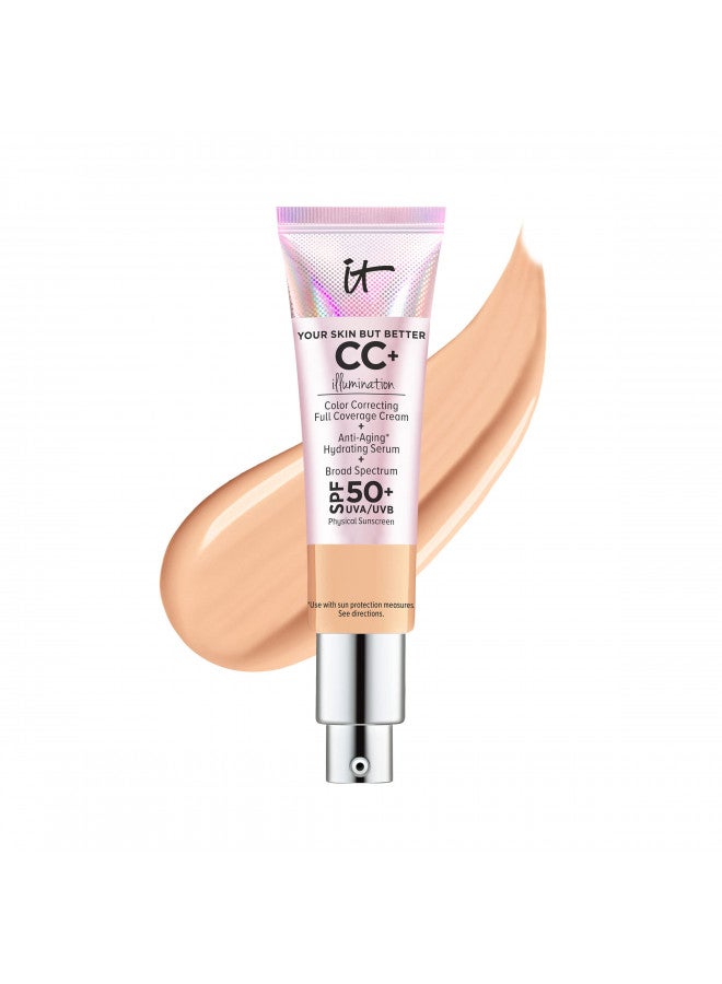 IT Cosmetics Your Skin But Better CC+ Cream Illumination, Neutral Medium (N) - Color Correcting Cream, Full-Coverage Foundation, Hydrating Serum & SPF 50+ Sunscreen - Radiant Finish - 1.08 fl oz