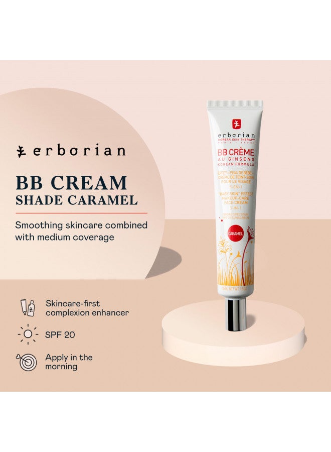 Erborian BB Cream With Ginseng, Caramel - Lightweight Buildable Coverage With SPF & Ultra-Soft Matte Finish Minimizes Pores & Imperfections - Korean Face Makeup & Skincare - 1.5 Oz