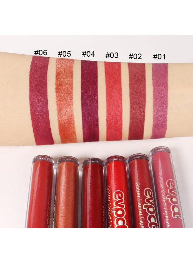 evpct 6Pcs Matte to Glitter Liquid Lipstick Long Lasting Lip Set Kit,6 Color Diamond Shiny Dark Red Pink Purple Glitter Sparkly Glossy Metallic Shimmer Sparkle Waterproof Lipstick Lip Gloss for Women