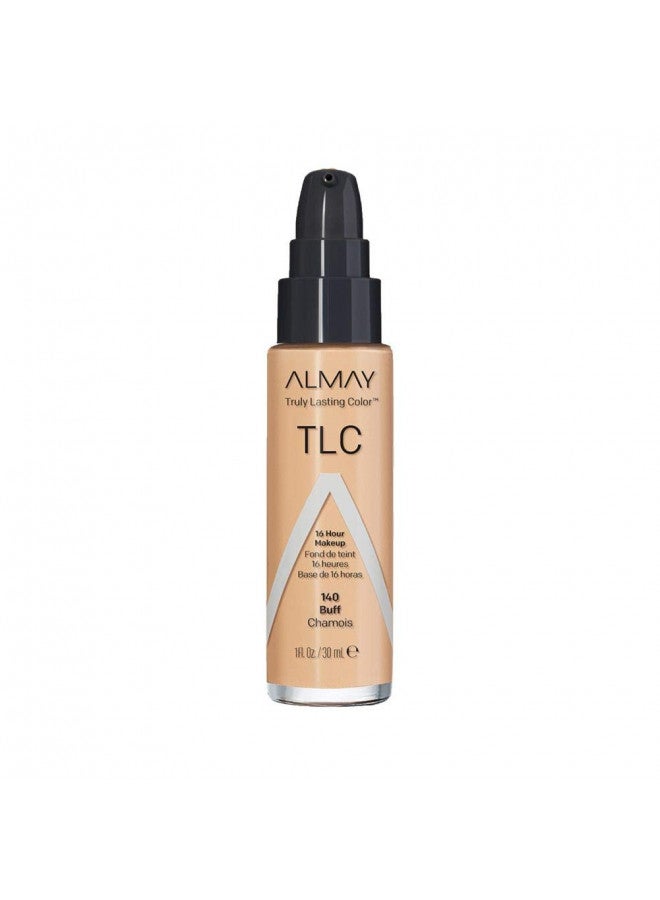 Almay Truly Lasting Color Liquid Makeup, Long Wearing Natural Finish Foundation with Vitamin E and Lemon Extract, Hypoallergenic, Cruelty Free, -Fragrance Free, Dermatologist Tested, 140 Buff, 1 oz