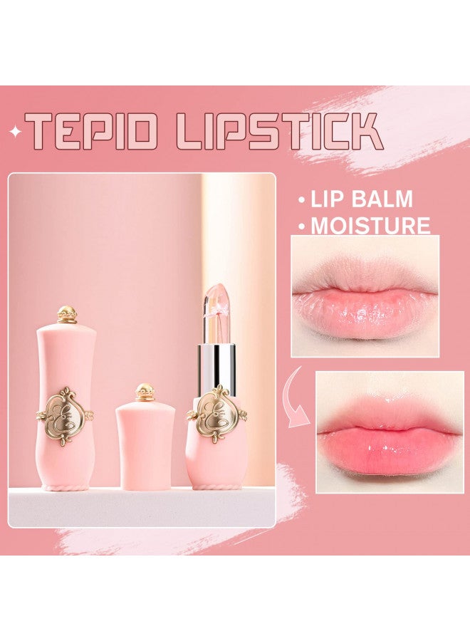 6 Pcs/Set Flower Jelly Lipstick Set Temperature Change Moisturizer Long Lasting Nutritious Balm Magic Color Change Lip Gloss