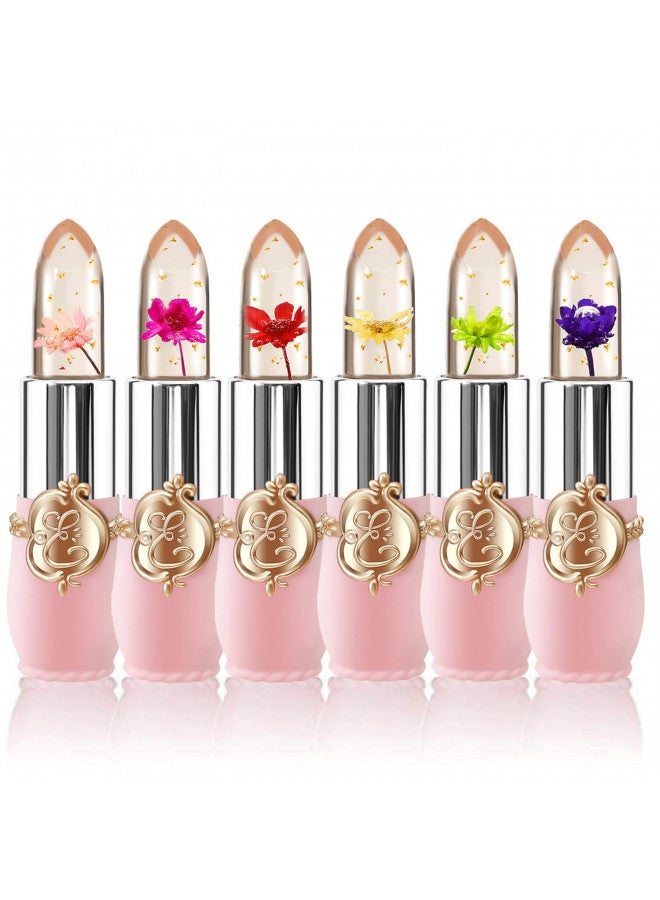 6 Pcs/Set Flower Jelly Lipstick Set Temperature Change Moisturizer Long Lasting Nutritious Balm Magic Color Change Lip Gloss