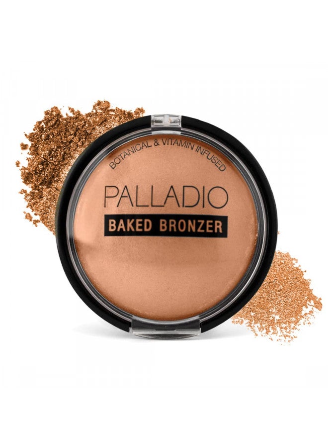 Palladio Baked Bronzer, Highly Pigmented and Easy to Blend, Shimmery Bronzed Glow, Use Dry or Wet, Lasts all day long, Provides Rich Tanning Color Finish, Powder Compact, Pacific Tan