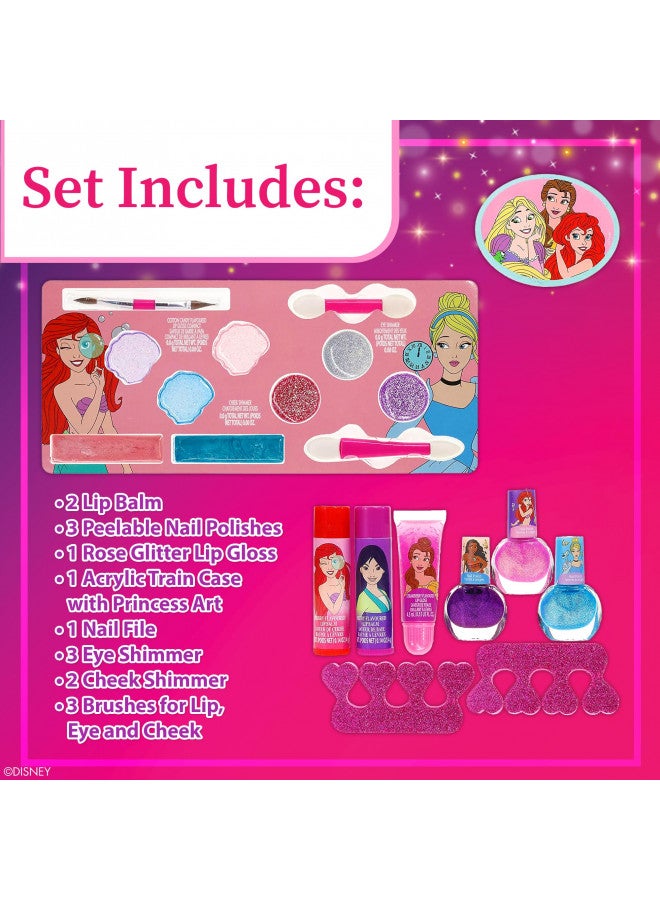 Disney Princess Train Case Girls Beauty Set, Kids Makeup Kit for Girls, Real Washable Toy Makeup Set, Play Makeup, Pretend Play, Party Favor, Birthday, Toys Ages 3 4 5 6 7 8 9 10 11 12