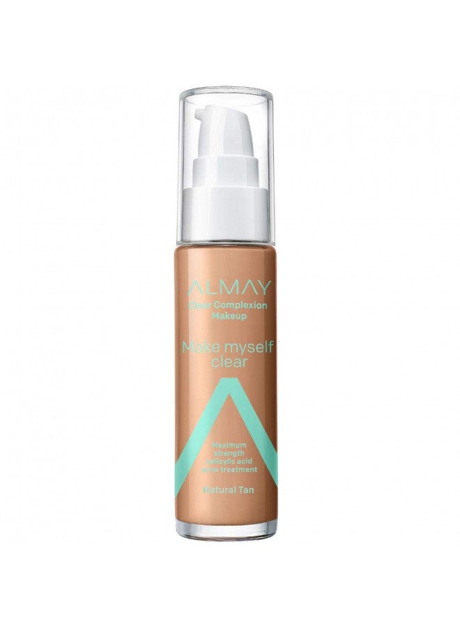 Almay Clear Complexion Makeup, Matte Finish Liquid Foundation with Salicylic Acid, Hypoallergenic, Cruelty Free, -Fragrance Free, Dermatologist Tested, 710 Natural Tan, 1.0 oz