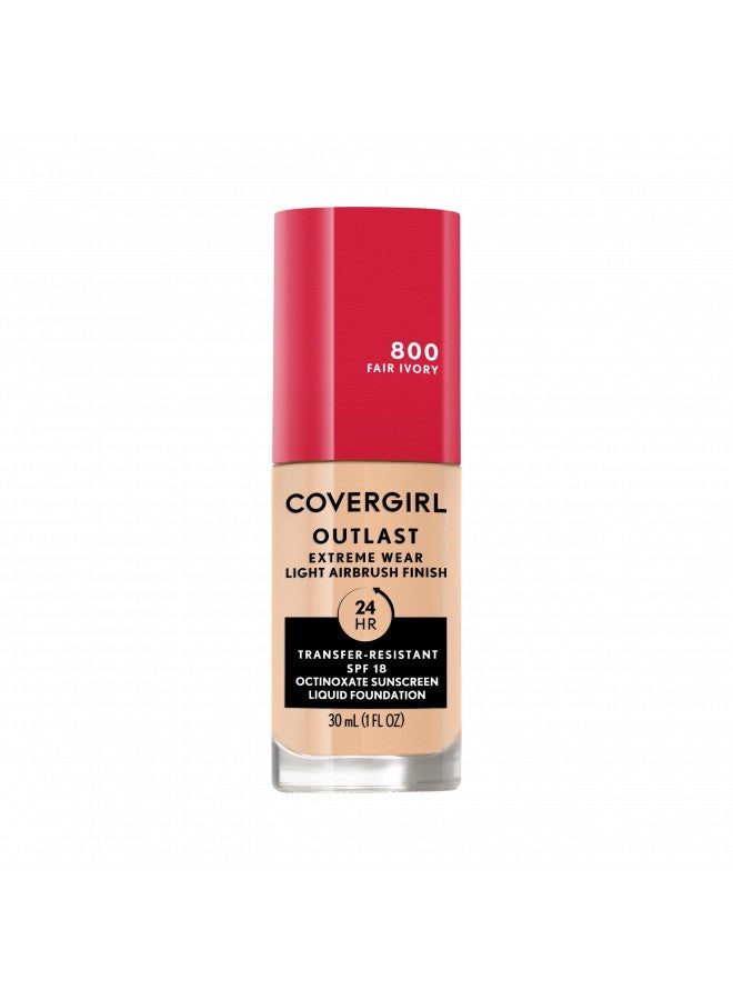 Covergirl Outlast Extreme Wear 3-in-1 Full Coverage Liquid Foundation, SPF 18 Sunscreen, Fair Ivory, 1 Fl. Oz.