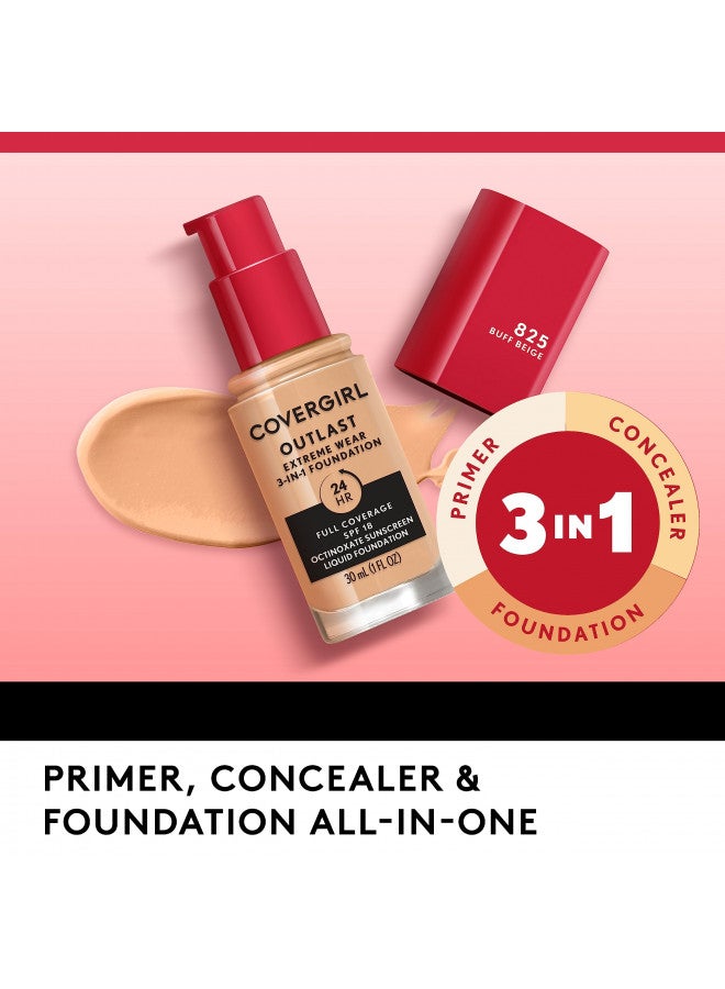 Covergirl Outlast Extreme Wear 3-in-1 Full Coverage Liquid Foundation, SPF 18 Sunscreen, Fair Ivory, 1 Fl. Oz.