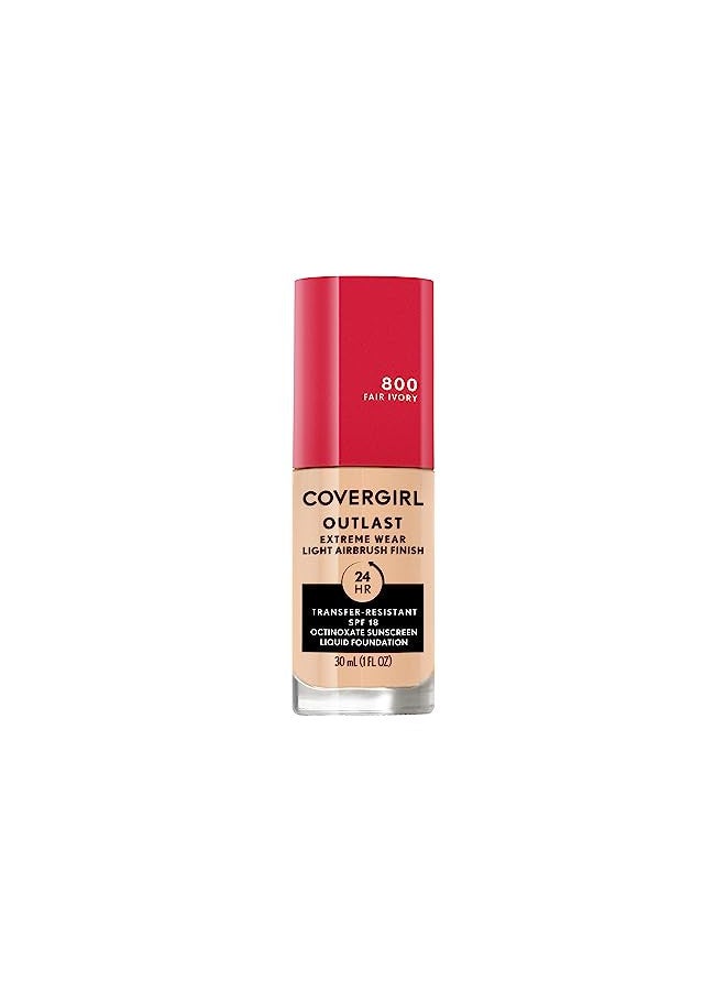 Covergirl Outlast Extreme Wear 3-in-1 Full Coverage Liquid Foundation, SPF 18 Sunscreen, Fair Ivory, 1 Fl. Oz.