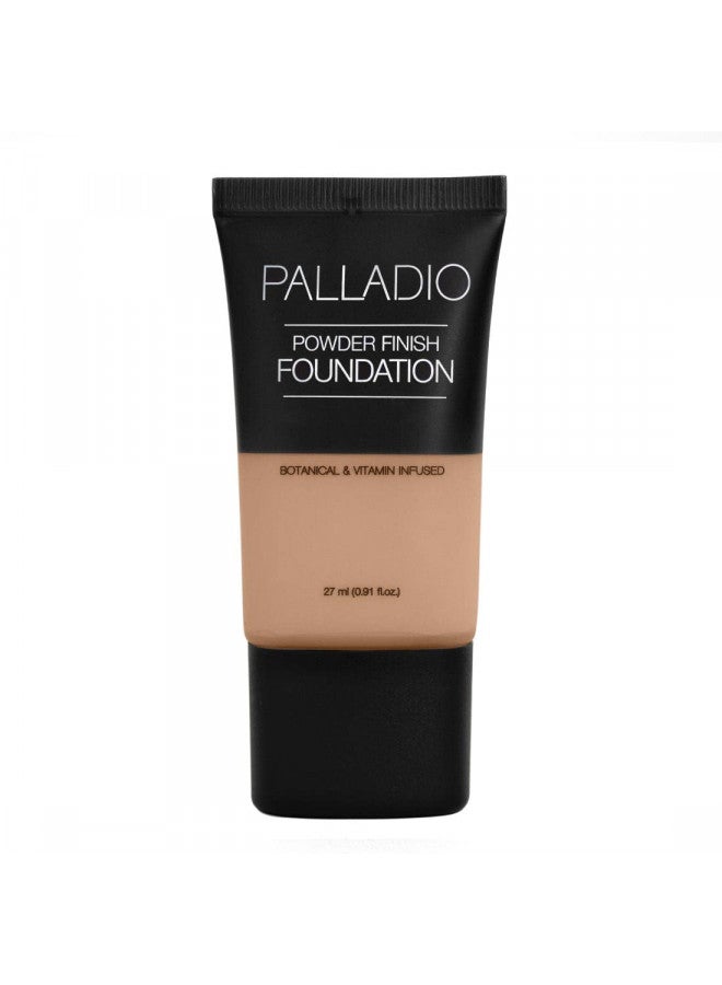 Palladio Powder Finish Liquid Foundation, Natural Matte Appearance, Reduces Fine Lines, Covers Large Pores, Hides Imperfections, All Day Wear, Sheer to Medium Coverage, Golden Beige