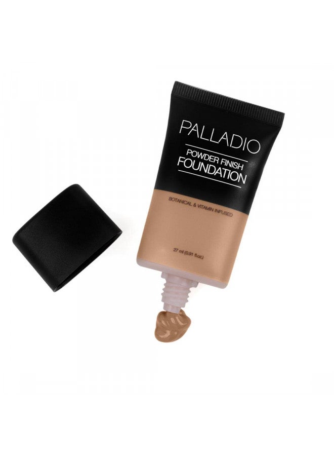 Palladio Powder Finish Liquid Foundation, Natural Matte Appearance, Reduces Fine Lines, Covers Large Pores, Hides Imperfections, All Day Wear, Sheer to Medium Coverage, Golden Beige