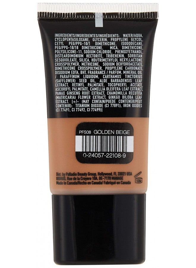 Palladio Powder Finish Liquid Foundation, Natural Matte Appearance, Reduces Fine Lines, Covers Large Pores, Hides Imperfections, All Day Wear, Sheer to Medium Coverage, Golden Beige