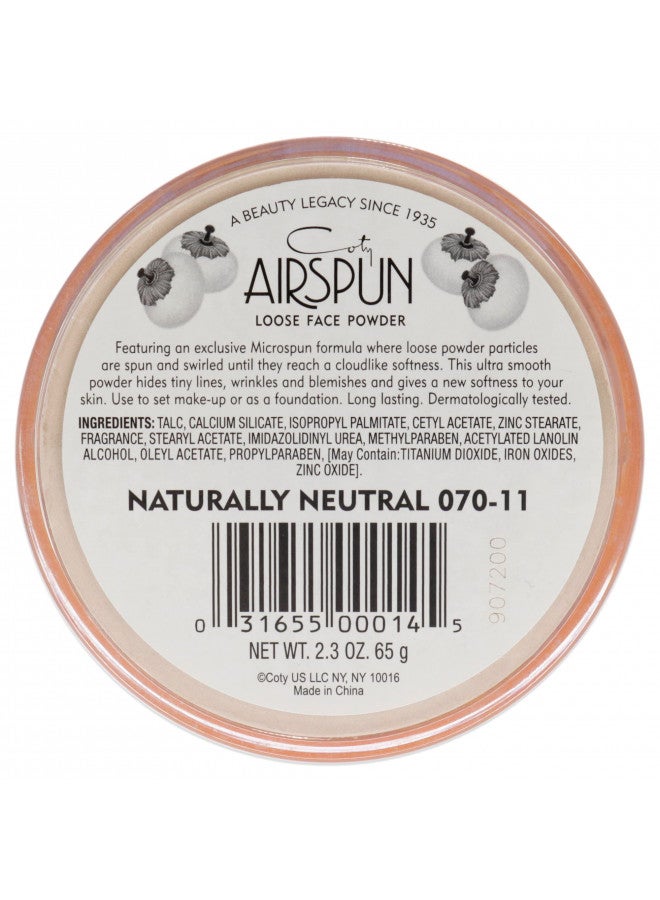 Coty AIRSPUN Face Powder, Naturally Neutral, 2.3 Oz, Natural Tone Loose Face Powder, for Setting Makeup or Foundation, Lightweight, Long Lasting, Pack of 1