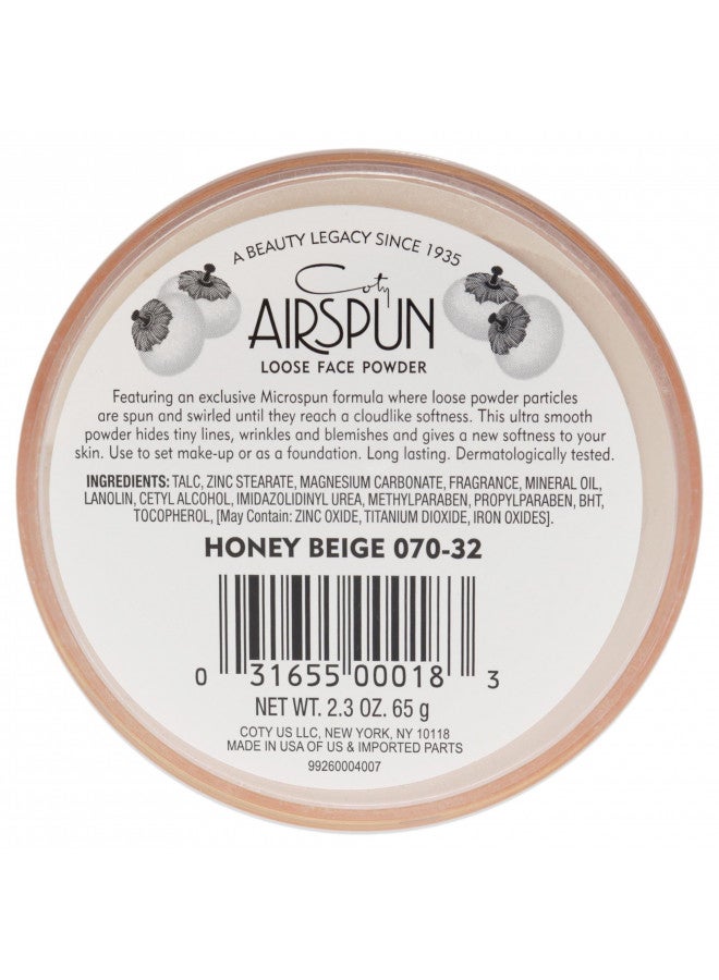 Coty Airspun Loose Face Powder 2.3 Ounce Honey Beige Light Peach Tone Loose Face Powder, for Setting or Foundation, Lightweight, Long Lasting, Pack of 1