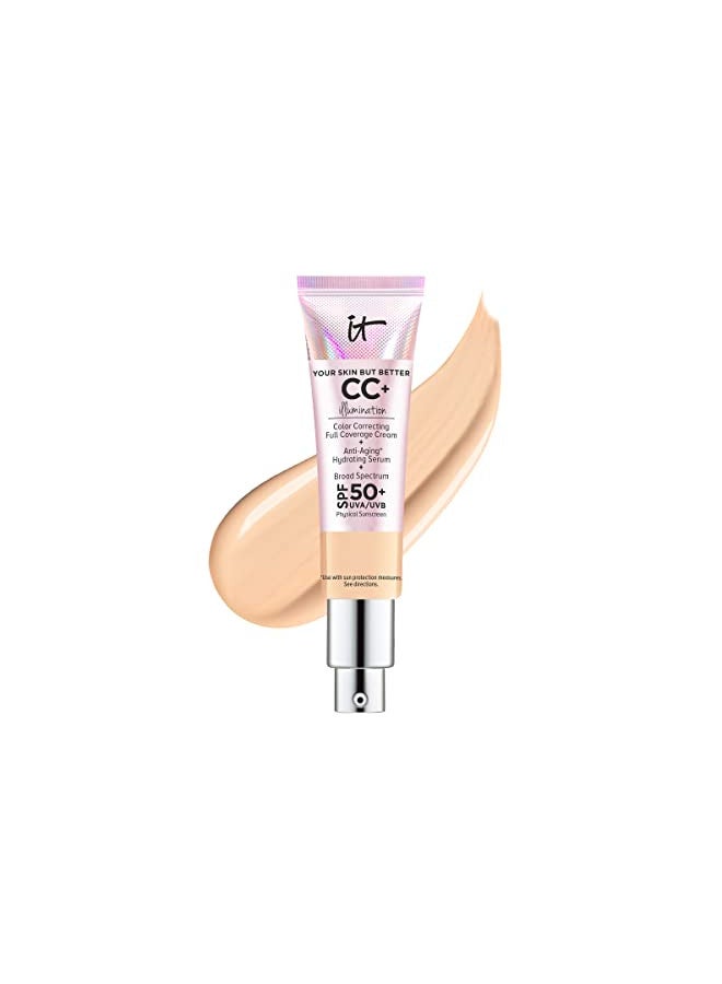 IT Cosmetics Your Skin But Better CC+ Cream Illumination, Light Medium (C) - Color Correcting Cream, Full-Coverage Foundation, Hydrating Serum & SPF 50+ Sunscreen - Radiant Finish - 1.08 fl oz