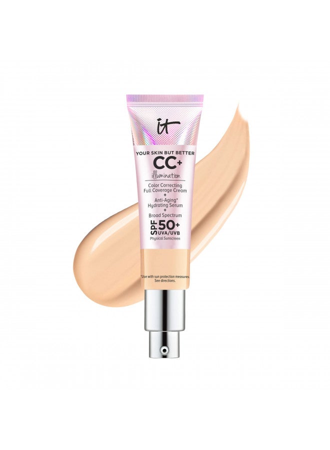 IT Cosmetics Your Skin But Better CC+ Cream Illumination, Light Medium (C) - Color Correcting Cream, Full-Coverage Foundation, Hydrating Serum & SPF 50+ Sunscreen - Radiant Finish - 1.08 fl oz