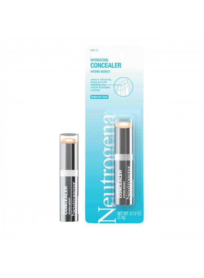 Neutrogena Hydro Boost Hydrating Concealer Stick for Dry Skin, Oil-Free, Lightweight, Non-Greasy and Non-Comedogenic Cover-Up Makeup with Hyaluronic Acid, 10/Fair, 0.12 Oz