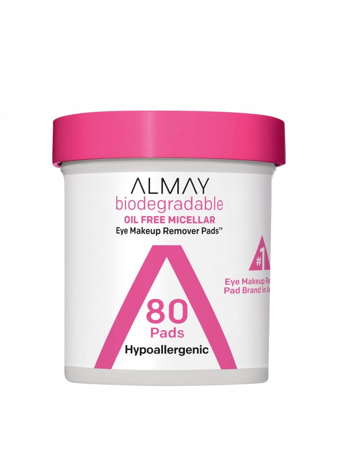 Makeup Remover Pads by Almay, Biodegradable Oil Free Micellar, Hypoallergenic, Cruelty Free, Fragrance Free Cleansing Wipes, 80 Pads (Pack of 1)