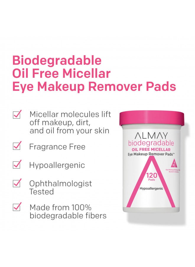 Makeup Remover Pads by Almay, Biodegradable Oil Free Micellar, Hypoallergenic, Cruelty Free, Fragrance Free Cleansing Wipes, 80 Pads (Pack of 1)