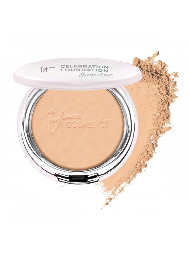 IT Cosmetics Celebration Foundation Illumination, Medium Tan (W) - Full-Coverage, Anti-Aging Powder Foundation - Blurs Pores, Wrinkles & Imperfections - 0.3 oz Compact