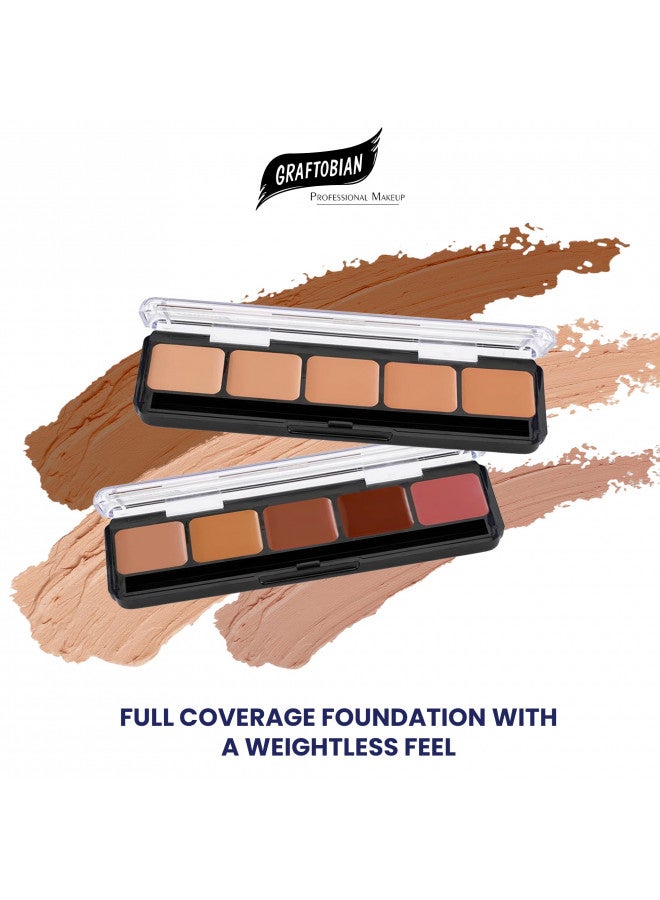 Graftobian HD Glamour Crème Foundation Palette (Warm #3) - High Definition 5 Color Makeup Palette, Cream Based Foundation Concealer and Contour Palette, Full Coverage - Medium/Dark Warm Skin Shades