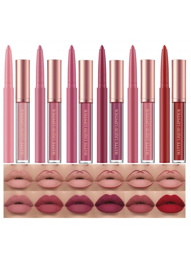 BestLand 12Pcs Matte Liquid Lipstick + Lip Liner Pens Set, One Step Lips Makeup Sets Pigment Velvety Nude Lip Stain Waterproof Long Wear Lip Gloss Make up Gift Set (Set B)