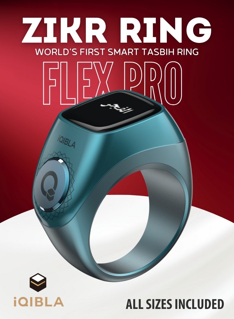 iQIBLA Smart Zikr Ring Flex Pro | Tasbih Counter & Muslim Prayer Time Reminder | Waterproof Wearable Technology | Blue Edition