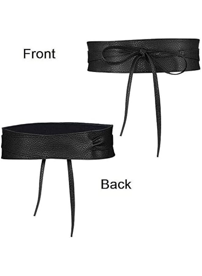 3Pcs PU Leather Self Tie Wrap Wide Waist Belt Wide Elastic Women Buckle Dress Matching Corset