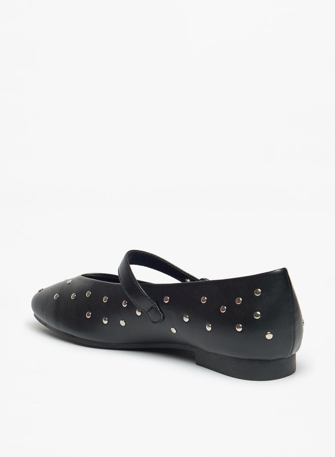 Women's Studded Ballerina Shoes with Buckle Closure